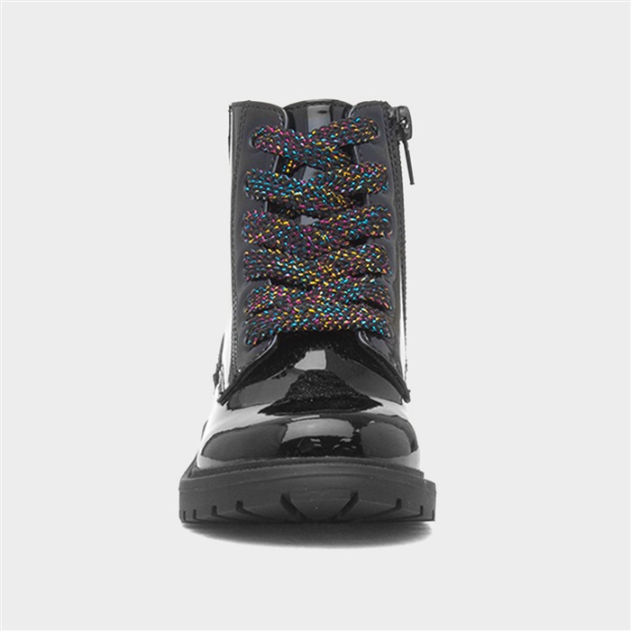 Emma Girls Black Patent Zip Ankle Boot