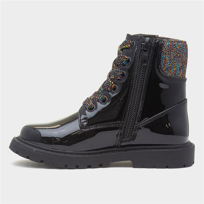 Emma Girls Black Patent Zip Ankle Boot
