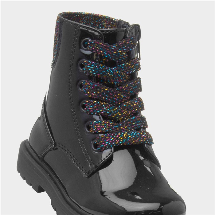 Emma Girls Black Patent Zip Ankle Boot