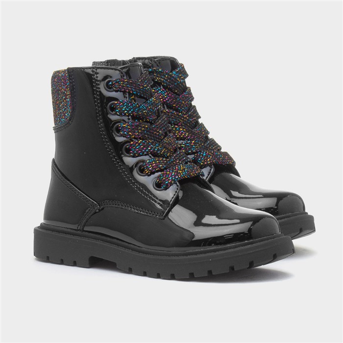 Emma Girls Black Patent Zip Ankle Boot