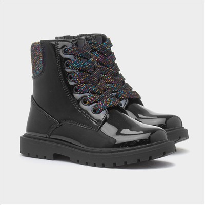 Emma Girls Black Patent Ankle Boot