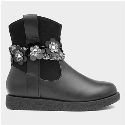 Ivy Kids Black Floral Ankle Boot