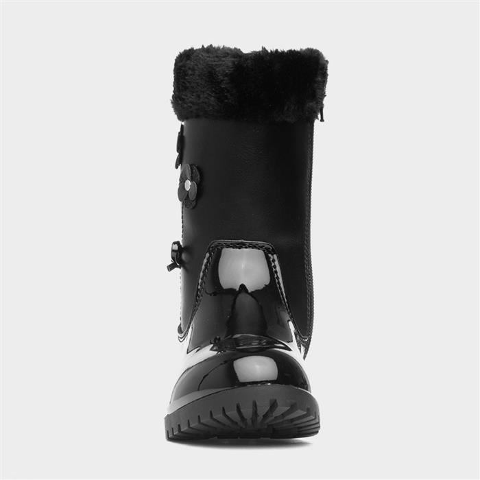 Cheryl Girls Black Zip Up Patent Boot