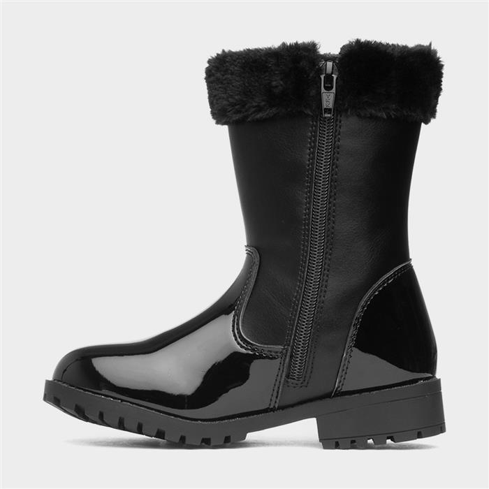 Cheryl Girls Black Zip Up Patent Boot