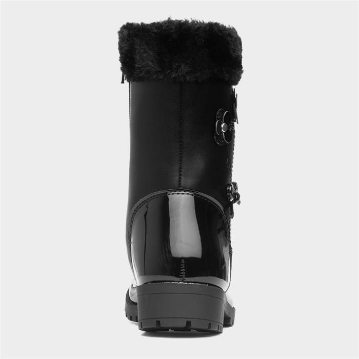 Cheryl Girls Black Zip Up Patent Boot