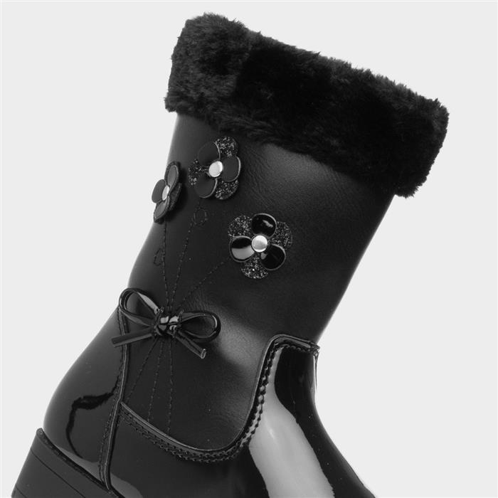 Cheryl Girls Black Zip Up Patent Boot
