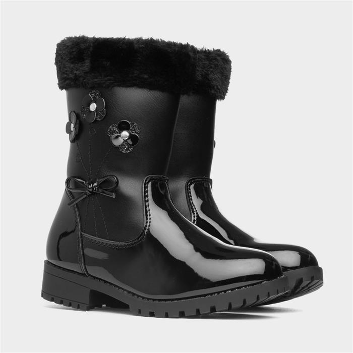 Cheryl Girls Black Zip Up Patent Boot