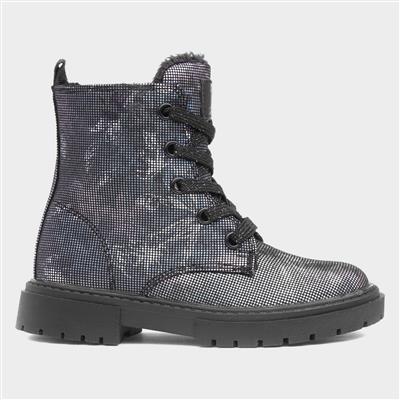 Kids Black Lace Up Boot