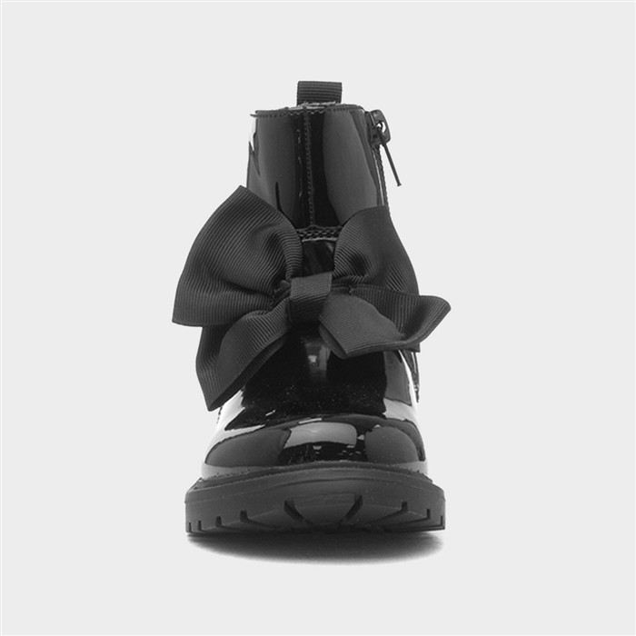 Elle Girls Black Bow Patent Ankle Boot
