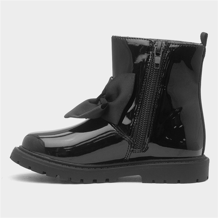 Elle Girls Black Bow Patent Ankle Boot