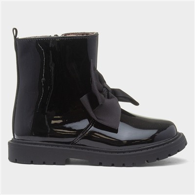 Elle Girls Black Bow Patent Ankle Boot