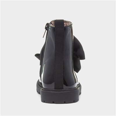Elle Girls Black Bow Patent Ankle Boot