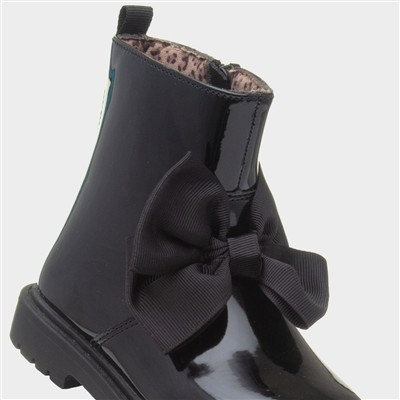 Elle Girls Black Bow Patent Ankle Boot