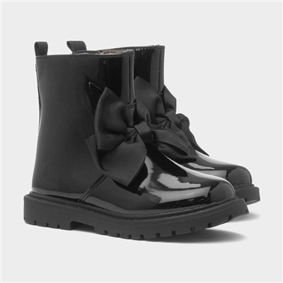 Elle Girls Black Bow Patent Ankle Boot