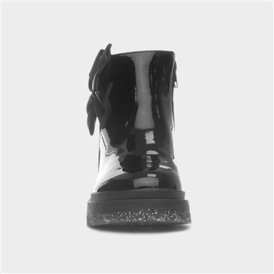 Emelia Girls Black Patent Bow Ankle Boot