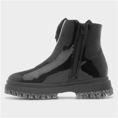 Emelia Girls Black Patent Bow Ankle Boot