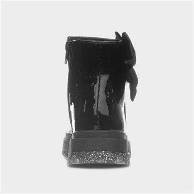 Emelia Girls Black Patent Bow Ankle Boot