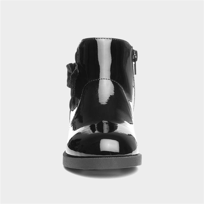 Lauren Girls Black Bow Patent Ankle Boot