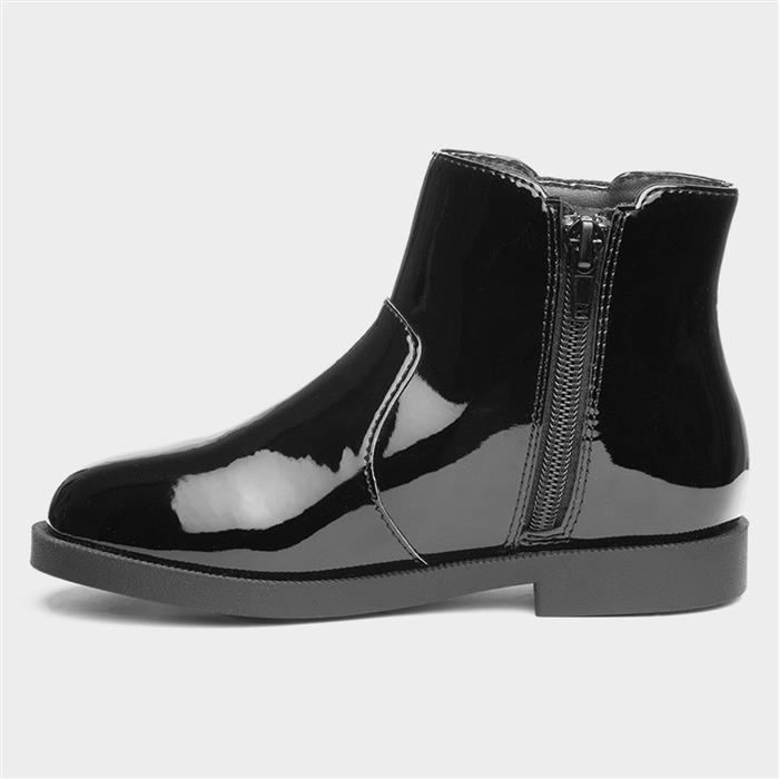 Lauren Girls Black Bow Patent Ankle Boot