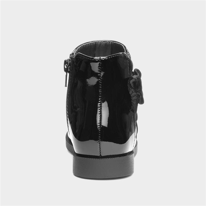 Lauren Girls Black Bow Patent Ankle Boot