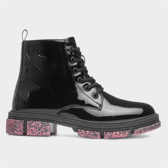 Irma Girls Black Ankle Glitter Sole Boot