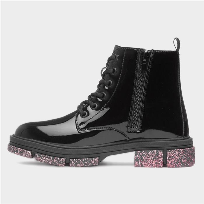 Irma Girls Black Ankle Glitter Sole Boot