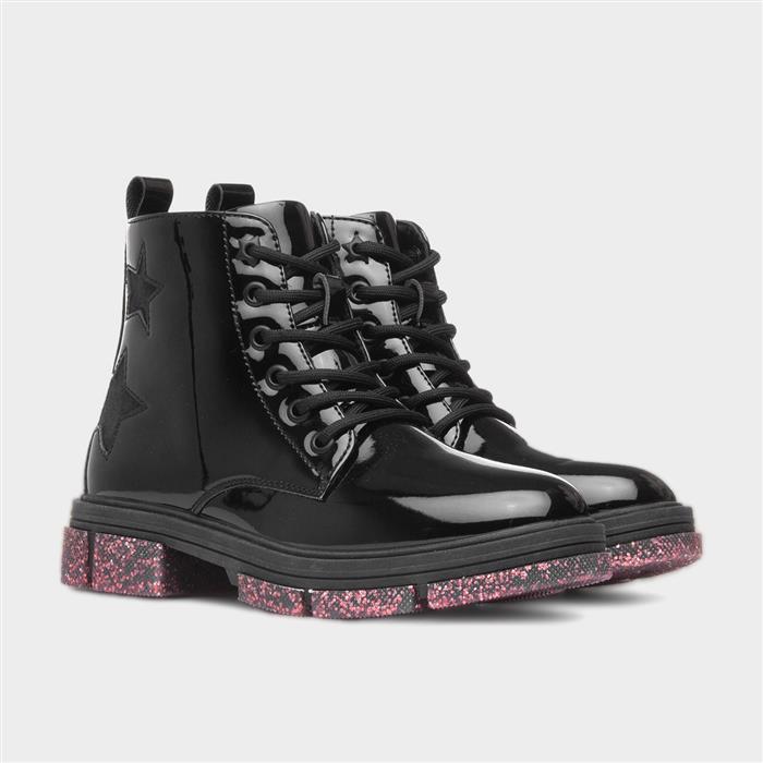 Irma Girls Black Ankle Glitter Sole Boot