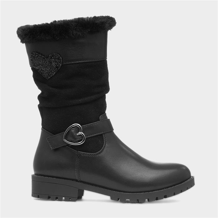 Candice Girls Black Zip Up Calf Boot