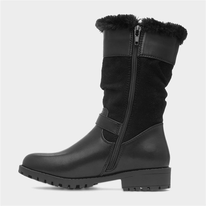Candice Girls Black Zip Up Calf Boot