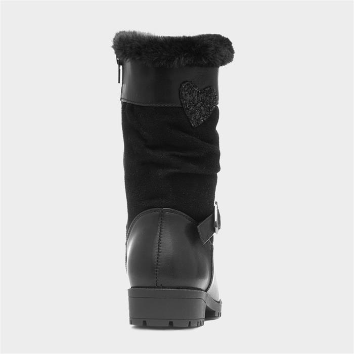 Candice Girls Black Zip Up Calf Boot