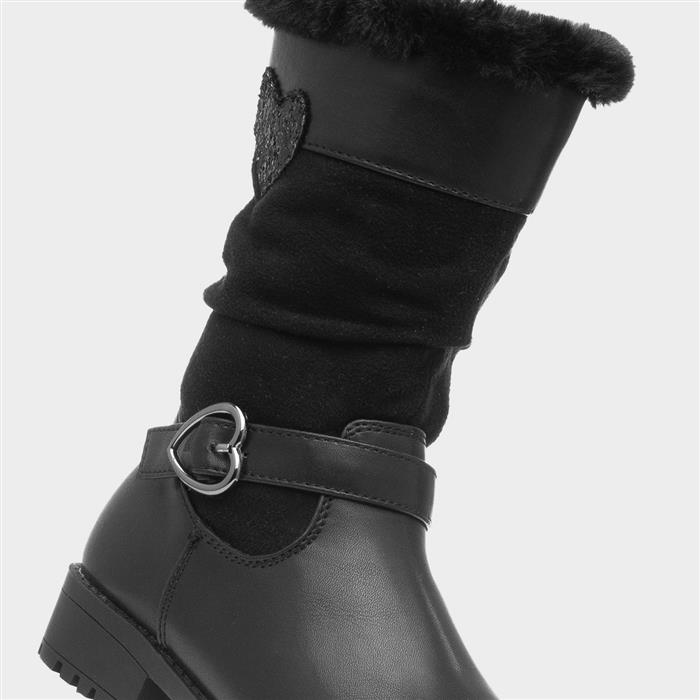 Candice Girls Black Zip Up Calf Boot