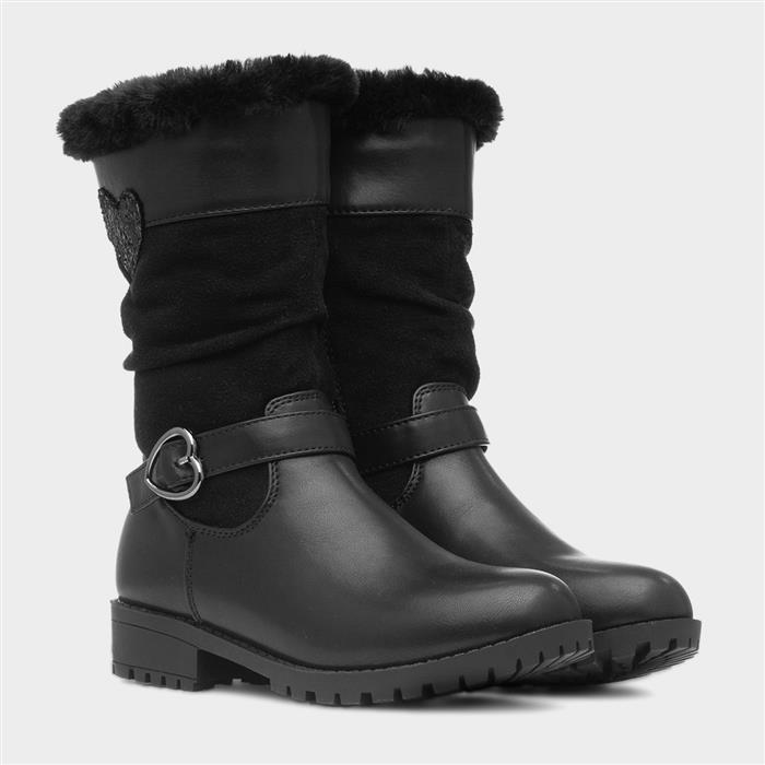 Candice Girls Black Zip Up Calf Boot