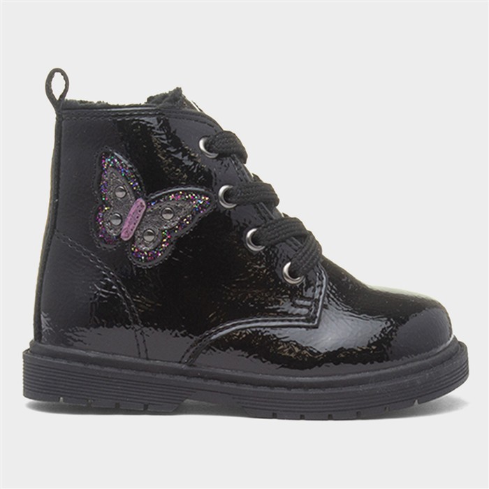 Elvira Girls Black Zip Patent Ankle Boot