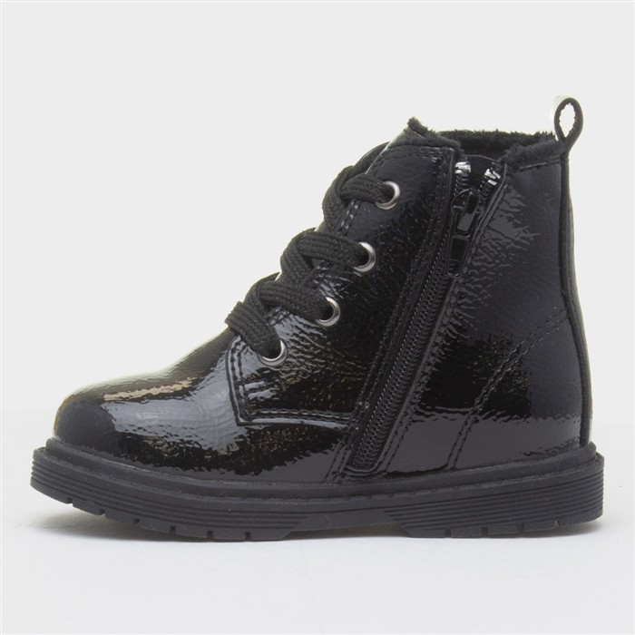 Elvira Girls Black Zip Patent Ankle Boot