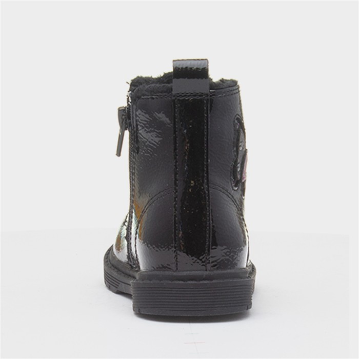 Elvira Girls Black Zip Patent Ankle Boot