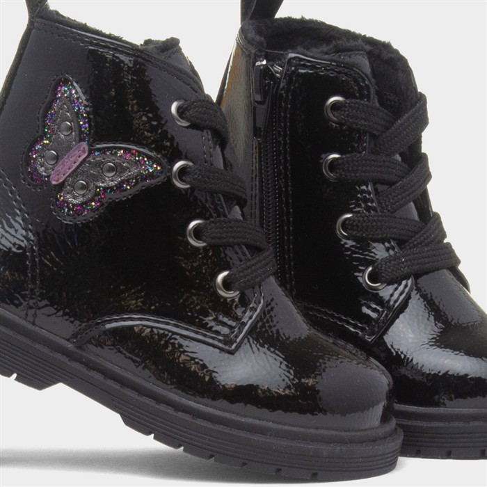 Elvira Girls Black Zip Patent Ankle Boot