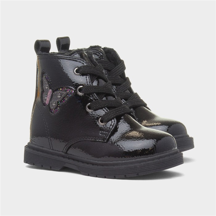Elvira Girls Black Zip Patent Ankle Boot