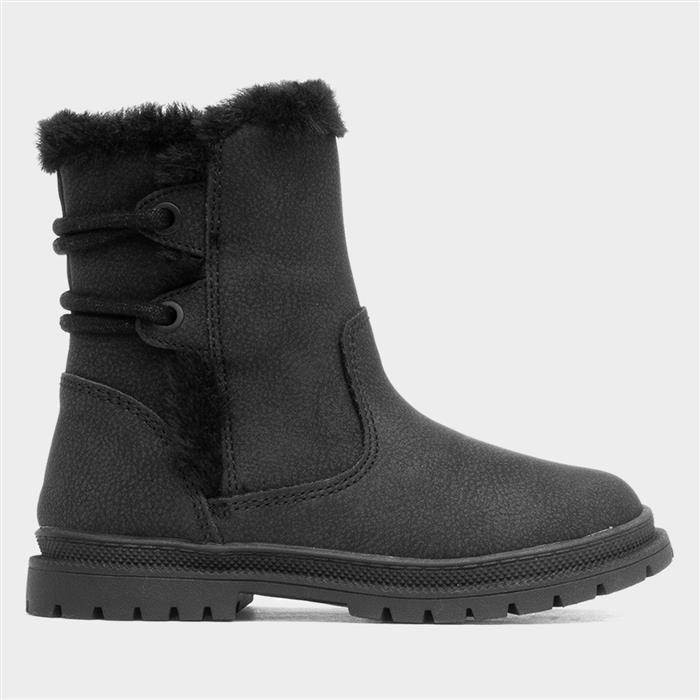 Lexi Girls Black Faux Fur Lined Boot