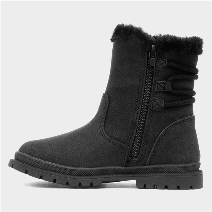 Lexi Girls Black Faux Fur Lined Boot