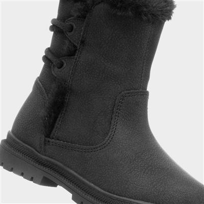 Lexi Girls Black Faux Fur Lined Boot