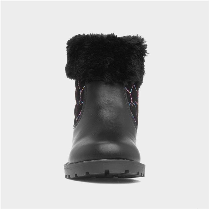 Cecily Girls Black Faux Fur Ankle Boot