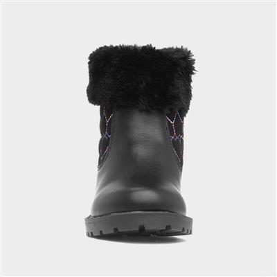 Cecily Girls Black Faux Fur Ankle Boot