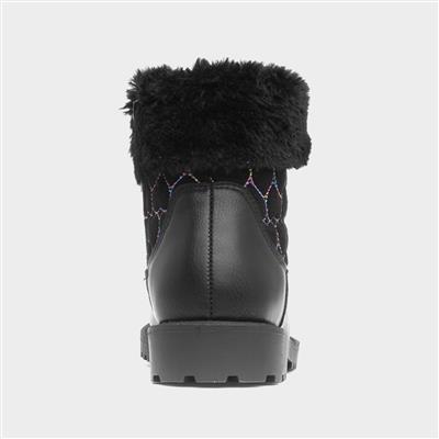 Cecily Girls Black Faux Fur Ankle Boot