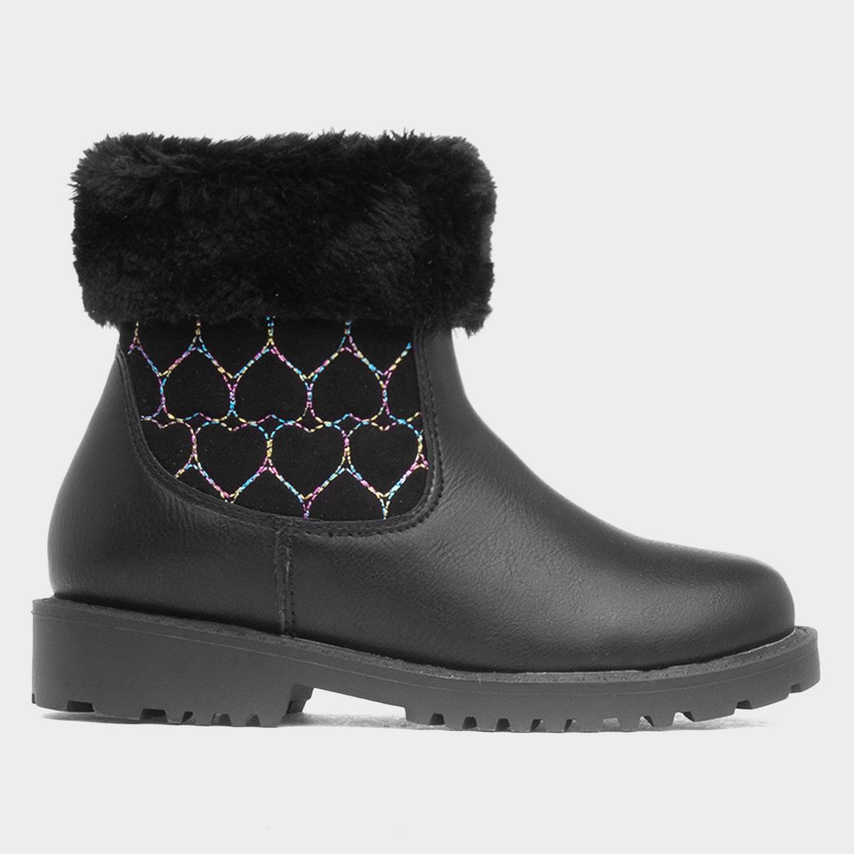 Cecily Girls Black Faux Fur Ankle Boot