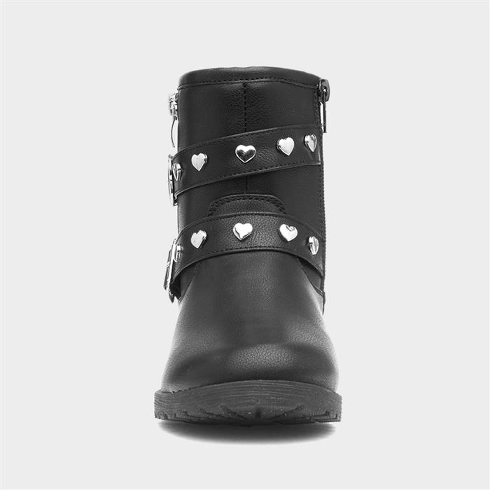 Charm Girls Black Zip Up Ankle Boot