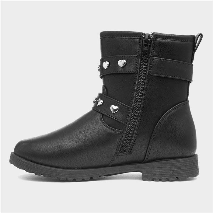 Charm Girls Black Zip Up Ankle Boot