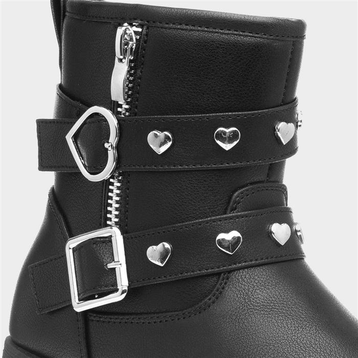 Charm Girls Black Zip Up Ankle Boot