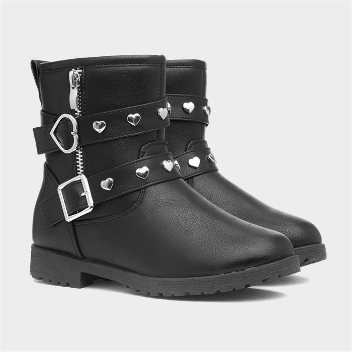 Charm Girls Black Zip Up Ankle Boot