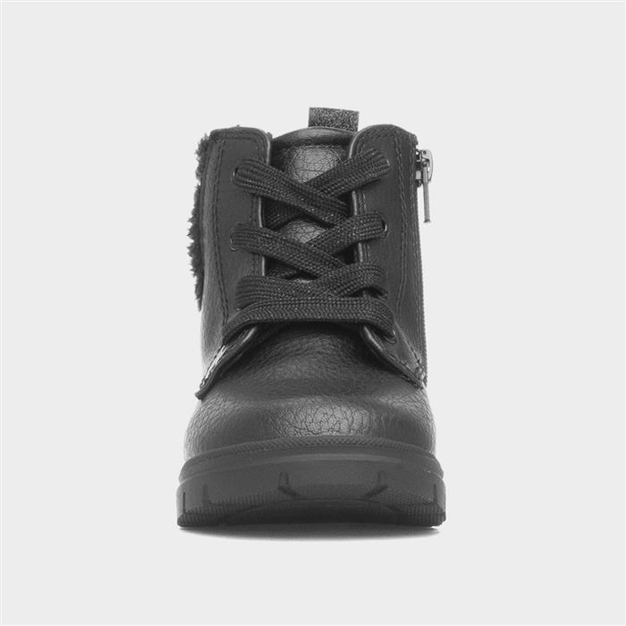 Lettie Girls Black Lace Up Ankle Boot