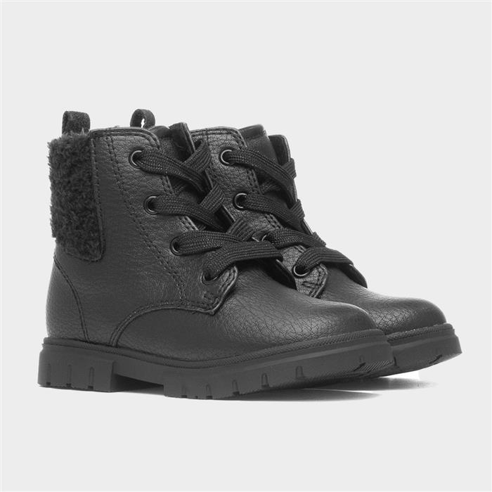 Lettie Girls Black Lace Up Ankle Boot